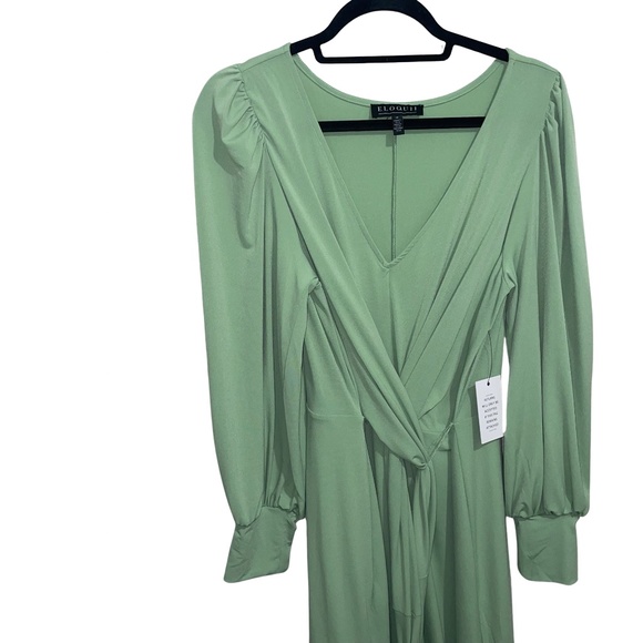 Eloquii Women's Green Long Sleeve Maxi V-Neck Cross Front W/Tie Belt Sz… - Picture 5 of 15